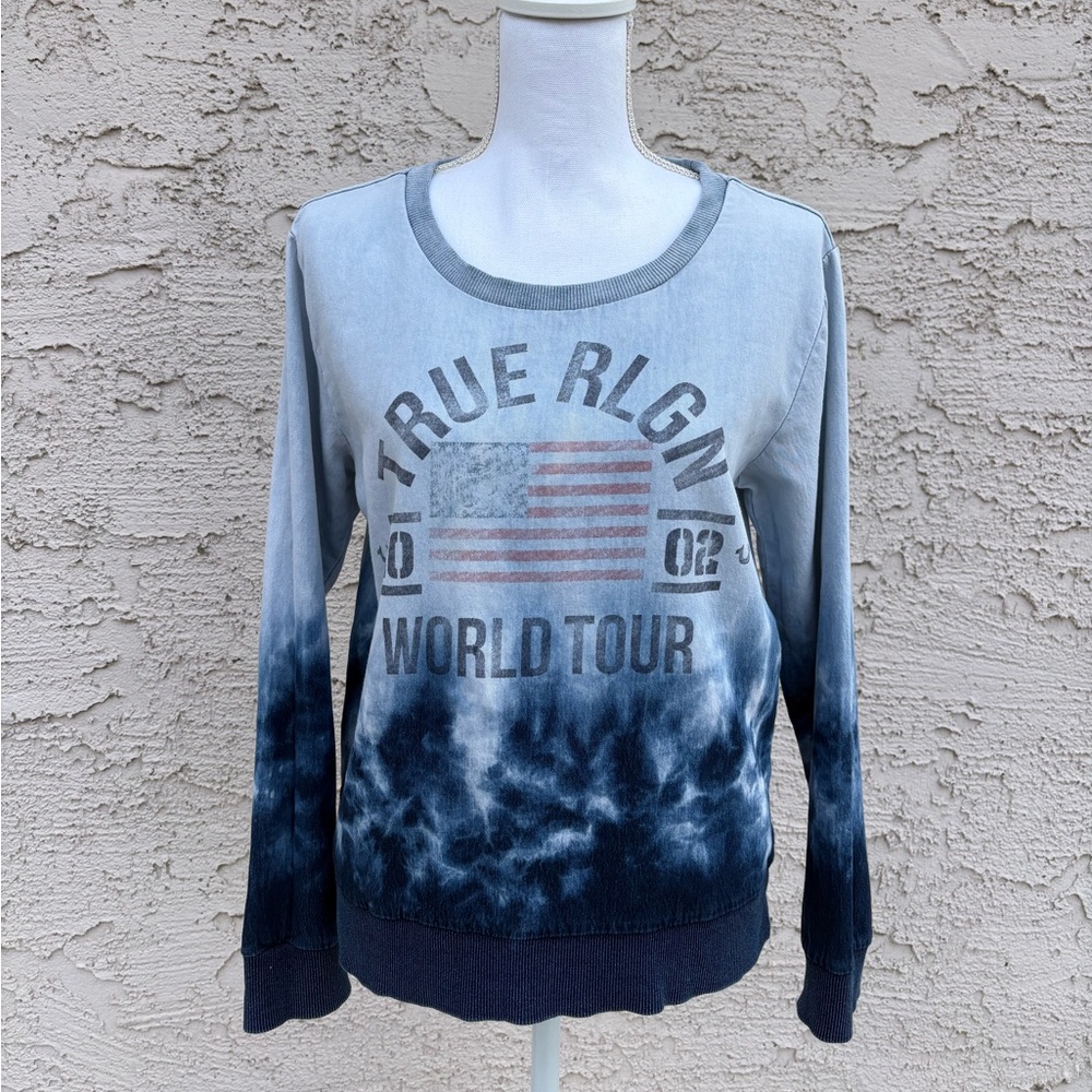 True Religion Y2k Tie Dye Blue World Tour Pullover Sweatshirt Size M